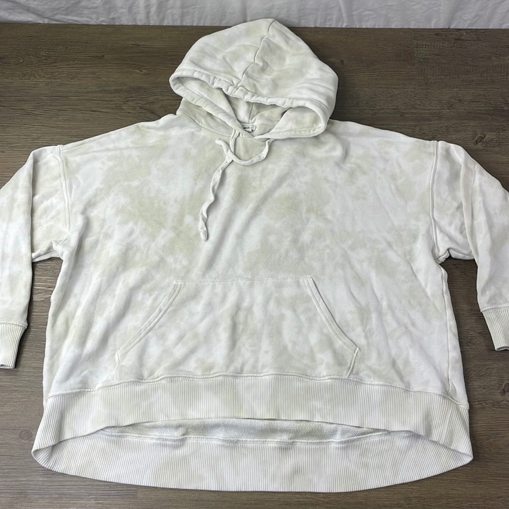 Aerie Women’s Oversized Cropped Light Tan Tie Dye Hoodie, size Large